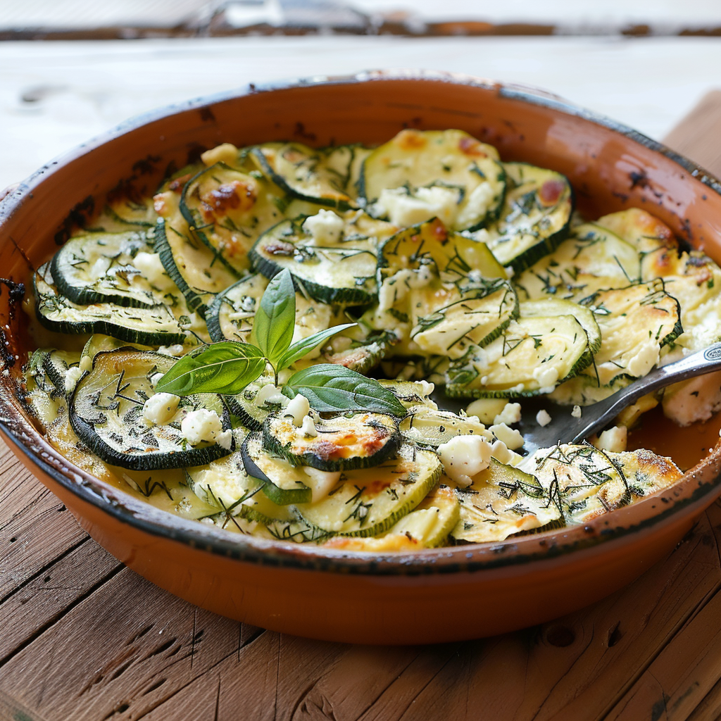 Gâteau invisible aux courgettes et feta servi en tranches