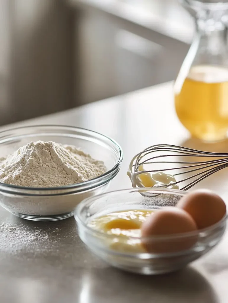 Mélange des ingrédients secs et liquides pour la pâte du gâteau aux pommes.