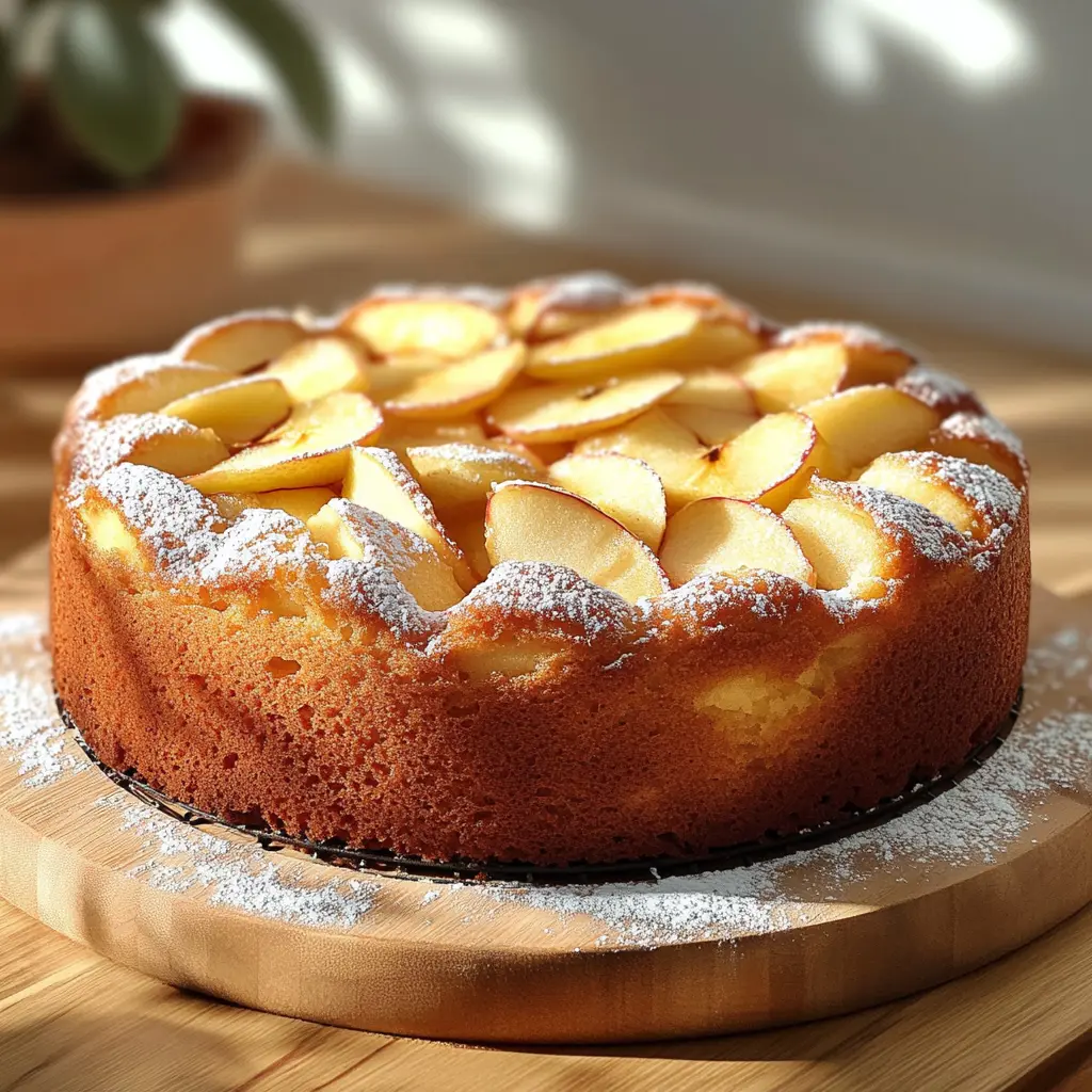 Délicieux gâteau aux pommes fait maison avec des tranches de pommes dorées sur le dessus