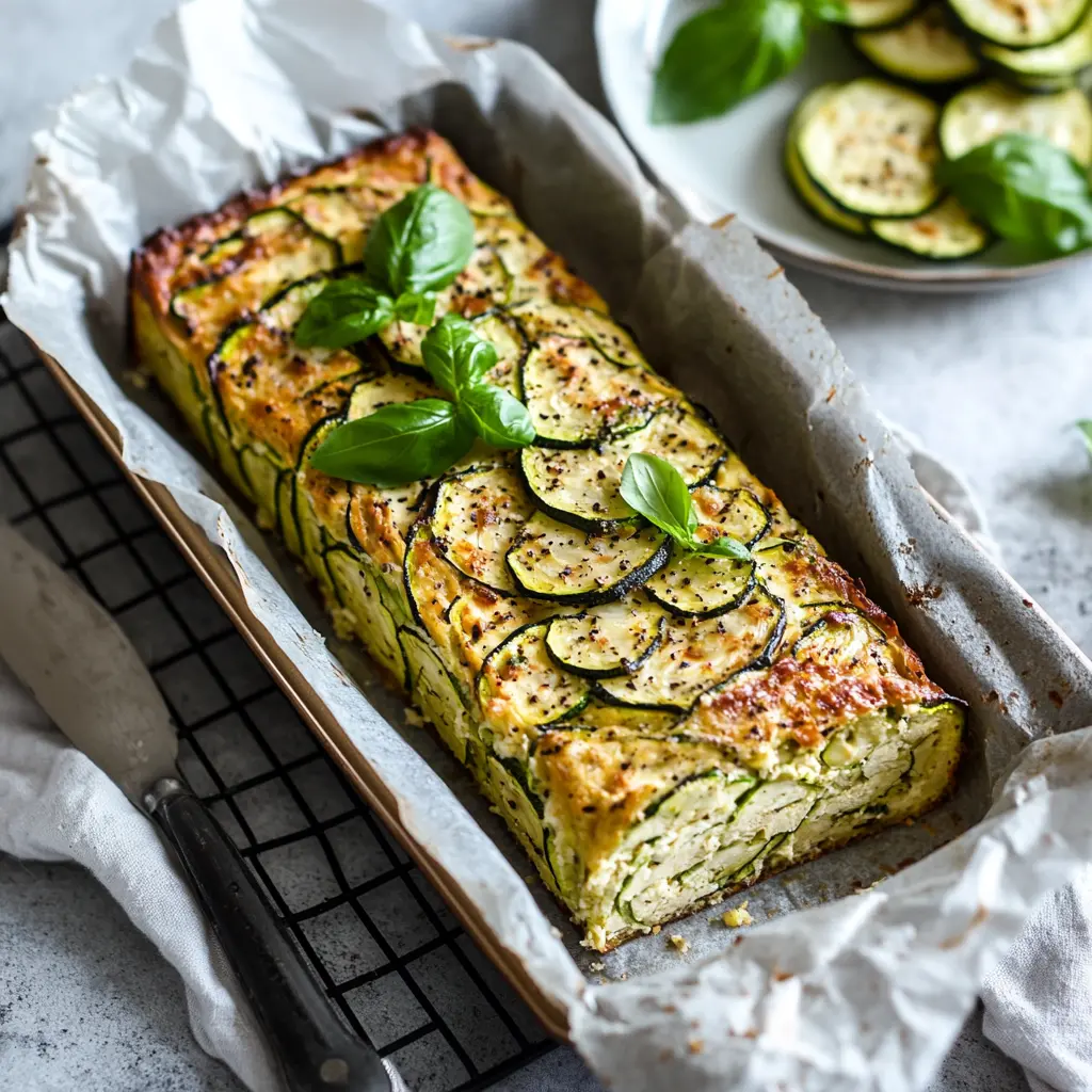 Terrine de Courgettes fraîchement cuite garnie d'herbes et servie sur une assiette blanche